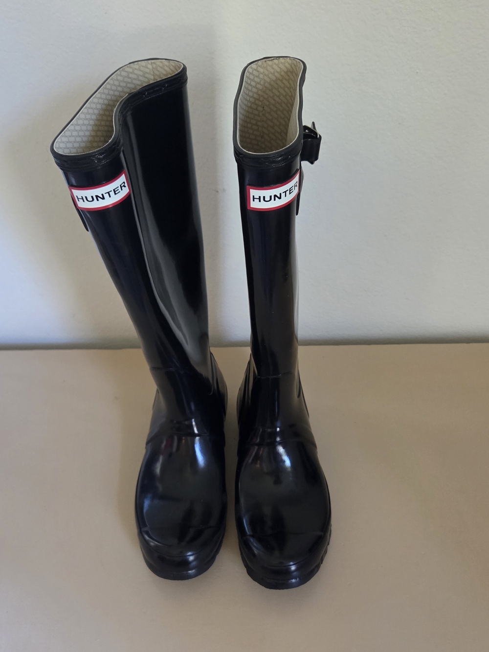 Hunter Womens Original Tall Gloss Rain Boots Black Size 7 Waterproof